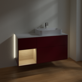 Тумба под раковину Villeroy & Boch Finion 120х50,1 см с подсветкой МДФ пион матовый лак/стекло белое матовое G391PCHB