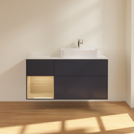 Тумба под раковину Villeroy & Boch Finion 120х50,1 см с подсветкой МДФ темно-синий матовый лак/стекло белое матовое G391PCHG