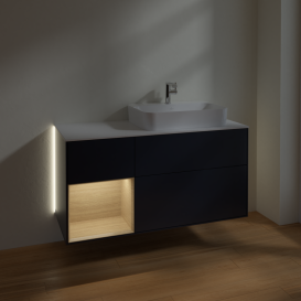 Тумба под раковину Villeroy & Boch Finion 120х50,1 см с подсветкой МДФ темно-синий матовый лак/стекло белое матовое G391PCHG