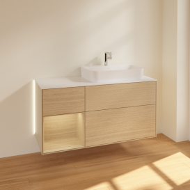 Тумба під раковину Villeroy & Boch Finion 120х50,1 см із підсвічуванням МДФ шпон дуба/скло біле матове G391PCPC