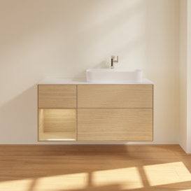 Тумба под раковину Villeroy & Boch Finion 120х50,1 см с подсветкой МДФ шпон дуба/стекло белое матовое G391PCPC