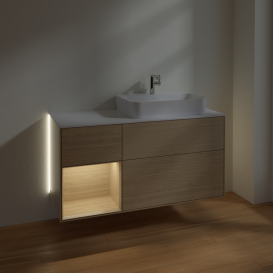 Тумба под раковину Villeroy & Boch Finion 120х50,1 см с подсветкой МДФ шпон дуба/стекло белое матовое G391PCPC
