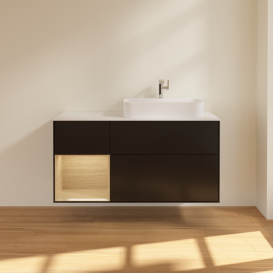 Тумба под раковину Villeroy & Boch Finion 120х50,1 см с подсветкой МДФ черный матовый лак/стекло белое матовое G391PCPD