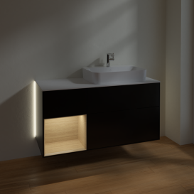 Тумба под раковину Villeroy & Boch Finion 120х50,1 см с подсветкой МДФ черный матовый лак/стекло белое матовое G391PCPD