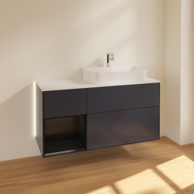 Тумба под раковину Villeroy & Boch Finion 120х50,1 см с подсветкой МДФ темно-синий матовый лак/стекло белое матовое G391PDHG