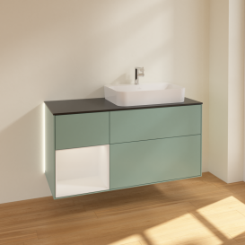 Тумба под раковину Villeroy & Boch Finion 120х50,1 см с подсветкой МДФ оливковый матовый лак/стекло черное матовое G392GFGM