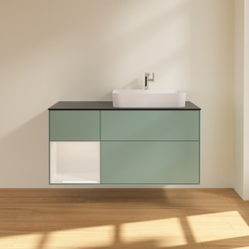 Тумба под раковину Villeroy & Boch Finion 120х50,1 см с подсветкой МДФ оливковый матовый лак/стекло черное матовое G392GFGM