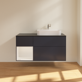 Тумба под раковину Villeroy & Boch Finion 120х50,1 см с подсветкой МДФ темно-синий матовый лак/стекло черное матовое G392GFHG