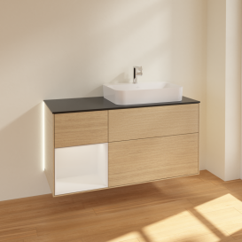 Тумба под раковину Villeroy & Boch Finion 120х50,1 см с подсветкой МДФ шпон дуба/стекло черное матовое G392GFPC