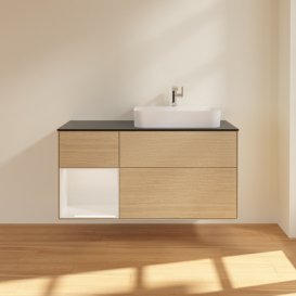 Тумба под раковину Villeroy & Boch Finion 120х50,1 см с подсветкой МДФ шпон дуба/стекло черное матовое G392GFPC