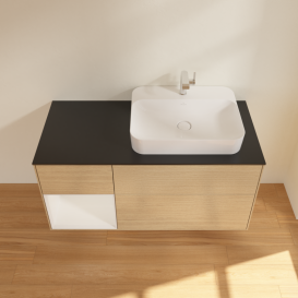 Тумба под раковину Villeroy & Boch Finion 120х50,1 см с подсветкой МДФ шпон дуба/стекло черное матовое G392GFPC