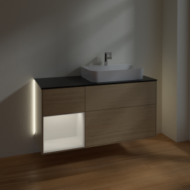 Тумба под раковину Villeroy & Boch Finion 120х50,1 см с подсветкой МДФ шпон дуба/стекло черное матовое G392GFPC