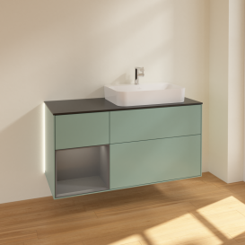 Тумба под раковину Villeroy & Boch Finion 120х50,1 см с подсветкой МДФ оливковый матовый лак/стекло черное матовое G392GKGM