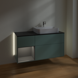 Тумба под раковину Villeroy & Boch Finion 120х50,1 см с подсветкой МДФ оливковый матовый лак/стекло черное матовое G392GKGM
