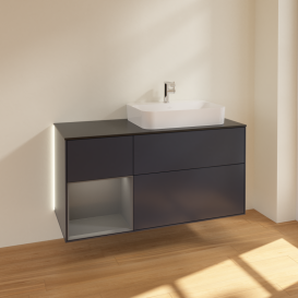 Тумба под раковину Villeroy & Boch Finion 120х50,1 см с подсветкой МДФ темно-синий матовый лак/стекло черное матовое G392GKHG