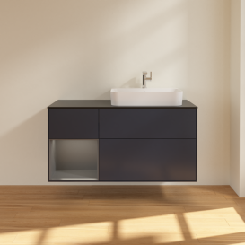 Тумба под раковину Villeroy & Boch Finion 120х50,1 см с подсветкой МДФ темно-синий матовый лак/стекло черное матовое G392GKHG