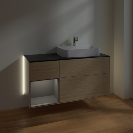 Тумба под раковину Villeroy & Boch Finion 120х50,1 см с подсветкой МДФ шпон дуба/стекло черное матовое G392GKPC