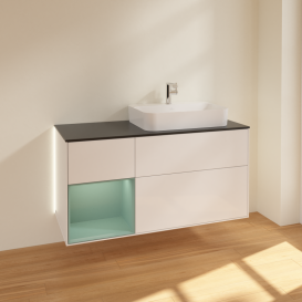 Тумба под раковину Villeroy & Boch Finion 120х50,1 см с подсветкой МДФ глянцевый белый лак/стекло черное матовое G392GMGF