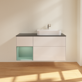 Тумба под раковину Villeroy & Boch Finion 120х50,1 см с подсветкой МДФ глянцевый белый лак/стекло черное матовое G392GMGF