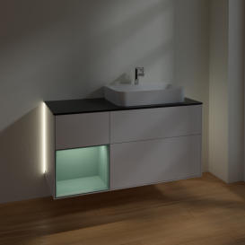 Тумба под раковину Villeroy & Boch Finion 120х50,1 см с подсветкой МДФ глянцевый белый лак/стекло черное матовое G392GMGF