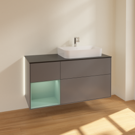 Тумба под раковину Villeroy & Boch Finion 120х50,1 см с подсветкой МДФ антрацит матовый лак/стекло черное матовое G392GMGK