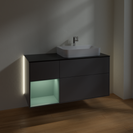 Тумба под раковину Villeroy & Boch Finion 120х50,1 см с подсветкой МДФ антрацит матовый лак/стекло черное матовое G392GMGK