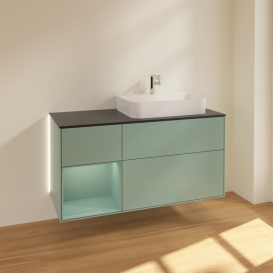 Тумба под раковину Villeroy & Boch Finion 120х50,1 см с подсветкой МДФ оливковый матовый лак/стекло черное матовое G392GMGM