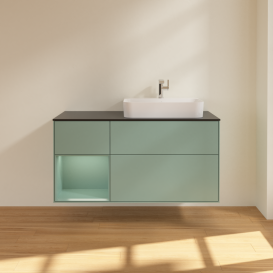 Тумба под раковину Villeroy & Boch Finion 120х50,1 см с подсветкой МДФ оливковый матовый лак/стекло черное матовое G392GMGM