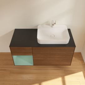 Тумба под раковину Villeroy & Boch Finion 120х50,1 см с подсветкой МДФ шпон грецкого ореха/стекло черное матовое G392GMGN