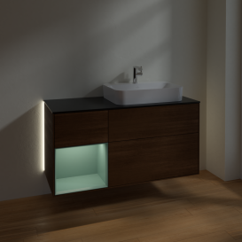 Тумба под раковину Villeroy & Boch Finion 120х50,1 см с подсветкой МДФ шпон грецкого ореха/стекло черное матовое G392GMGN