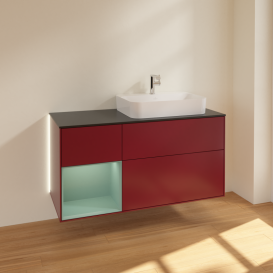 Тумба під раковину Villeroy & Boch Finion 120х50,1 см із підсвічуванням МДФ півонія матовий лак/скло чорне матове G392GMHB