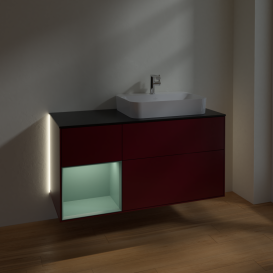 Тумба под раковину Villeroy & Boch Finion 120х50,1 см с подсветкой МДФ пион матовый лак/стекло черное матовое G392GMHB