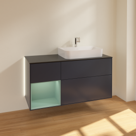 Тумба под раковину Villeroy & Boch Finion 120х50,1 см с подсветкой МДФ темно-синий матовый лак/стекло черное матовое G392GMHG