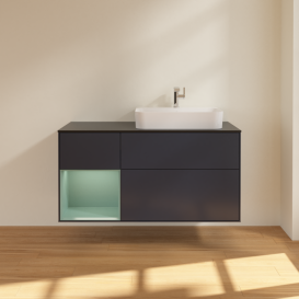 Тумба под раковину Villeroy & Boch Finion 120х50,1 см с подсветкой МДФ темно-синий матовый лак/стекло черное матовое G392GMHG