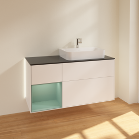 Тумба под раковину Villeroy & Boch Finion 120х50,1 см с подсветкой МДФ белый матовый лак/стекло черное матовое G392GMMT