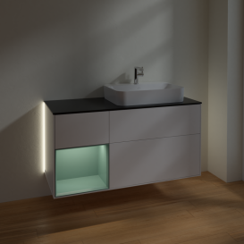 Тумба под раковину Villeroy & Boch Finion 120х50,1 см с подсветкой МДФ белый матовый лак/стекло черное матовое G392GMMT
