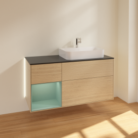 Тумба под раковину Villeroy & Boch Finion 120х50,1 см с подсветкой МДФ шпон дуба/стекло черное матовое G392GMPC