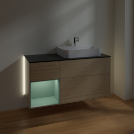 Тумба под раковину Villeroy & Boch Finion 120х50,1 см с подсветкой МДФ шпон дуба/стекло черное матовое G392GMPC