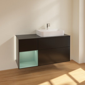 Тумба під раковину Villeroy & Boch Finion 120х50,1 см із підсвічуванням МДФ чорний матовий лак/скло чорне матове G392GMPD
