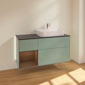 Тумба под раковину Villeroy & Boch Finion 120х50,1 см с подсветкой МДФ оливковый матовый лак/стекло черное матовое G392GNGM