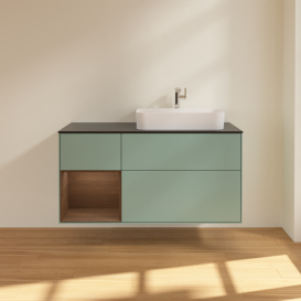 Тумба под раковину Villeroy & Boch Finion 120х50,1 см с подсветкой МДФ оливковый матовый лак/стекло черное матовое G392GNGM