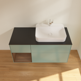 Тумба под раковину Villeroy & Boch Finion 120х50,1 см с подсветкой МДФ оливковый матовый лак/стекло черное матовое G392GNGM