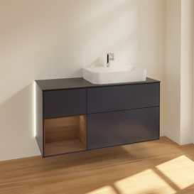 Тумба под раковину Villeroy & Boch Finion 120х50,1 см с подсветкой МДФ темно-синий матовый лак/стекло белое матовое G392GNHG