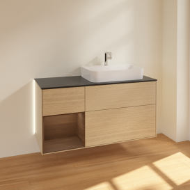 Тумба под раковину Villeroy & Boch Finion 120х50,1 см с подсветкой МДФ шпон дуба/стекло черное матовое G392GNPC