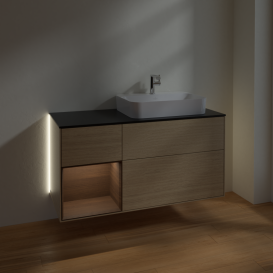 Тумба под раковину Villeroy & Boch Finion 120х50,1 см с подсветкой МДФ шпон дуба/стекло черное матовое G392GNPC