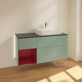 Тумба под раковину Villeroy & Boch Finion 120х50,1 см с подсветкой МДФ оливковый матовый лак/стекло черное матовое G392HBGM