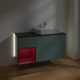 Тумба под раковину Villeroy & Boch Finion 120х50,1 см с подсветкой МДФ оливковый матовый лак/стекло черное матовое G392HBGM