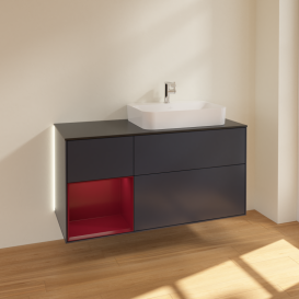 Тумба под раковину Villeroy & Boch Finion 120х50,1 см с подсветкой МДФ темно-синий матовый лак/стекло черное матовоеG392HBHG