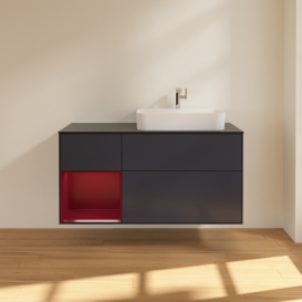 Тумба под раковину Villeroy & Boch Finion 120х50,1 см с подсветкой МДФ темно-синий матовый лак/стекло черное матовоеG392HBHG