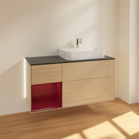 Тумба под раковину Villeroy & Boch Finion 120х50,1 см с подсветкой МДФ шпон дуба/стекло черное матовое G392HBPC